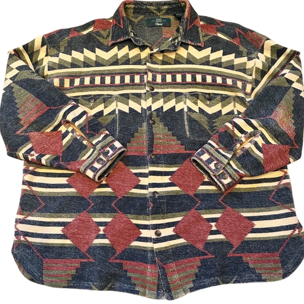 Orvis Vintage Shacket Outdoor Mens Medium Multicolor Aztec Oversized Grandpacore
